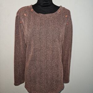 Pink and Black striped long sleeve top with buttons size L